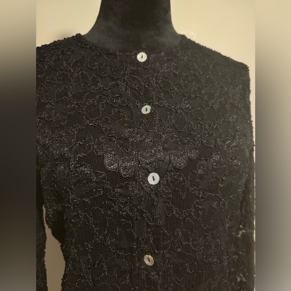 EUC California Style Black Lace Button Down with Pearly Buttons size medium - Picture 2 of 4